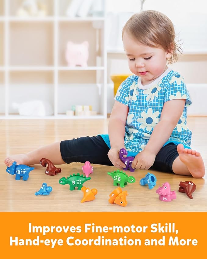 Coogam Numbers Matching Game 10PCS, 123 Counting Dinosaur Toys, Educational Preschool Montessori Fine Motor Skill Mathematics Learning Toys for 2 3 4 Years Old