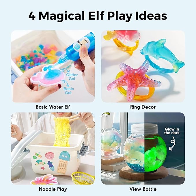 Jar Melo Magic Wonder Water Fishing Elf Toy Kit, 10 Colors & Molds, Aqua Fun Fairy Gel Kit for Kids, DIY Water Pets, Crafts for Kids Ages 4-8, Party Favors Gifts for Girls and Boys