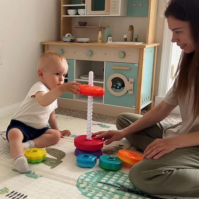 Educational Baby Spinning Stacking Toy, Stacking Rings Baby Toy, Montessori Learning Toys for Toddlers, Fine Motor and Sensory Toys for Kids, Gift for Baby Girls Boys Age 12+ Months