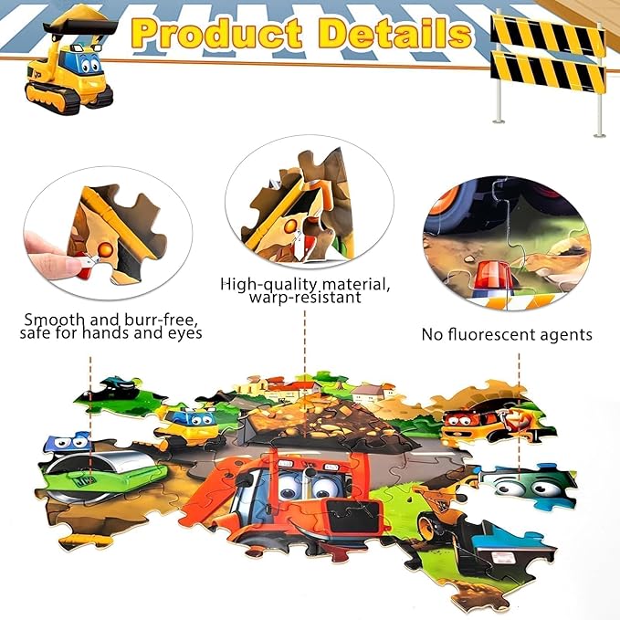 Christmas Floor Puzzles Monster Truck for Kids Ages 3 5, 71pcs Construction Site Large Jigsaw Toddler Puzzles, Children Learning Preschool Educational Toys Birthday Gift for 4 6 8 Years Old