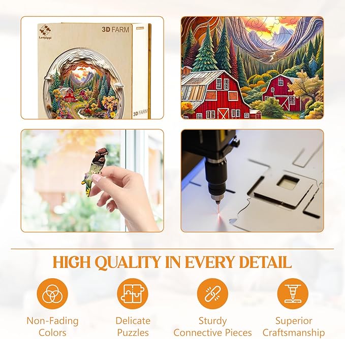 Wooden Puzzles for Adults, Wooden Jigsaw Puzzles for Adults Kids, 3D Farm Unique Shaped Wood Puzzles Adult, Creative Birthday Gifts for Friends Family Game, Home Decor(13.4 * 13in 290pcs)