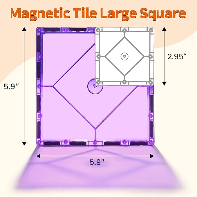 4 Piece Large Square Shape Magnetic Tiles Kids Toys, Magnetic Building Blocks STEM Magnet Building Set Preschool Learning Magnet for Kids Ages 3-5 4-8, Sensory Montessori Toys for 3+