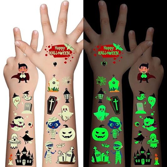 Luminous Halloween Temporary Tattoos for Kids - 360 Pieces Halloween Glow In The Dark Tattoos for Boys and Girls,Bulk Halloween Prizes Treat or Trick Party Favor Goody Bag Stuffers 20 Sheets