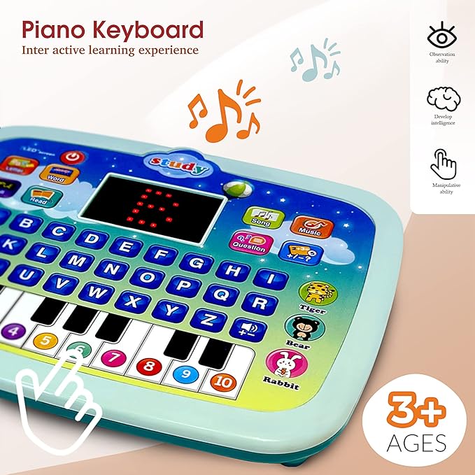 Kid Tablet Toddler Learning Pad Interactive Toy with Screen -Educational Toys Fun Gifts -Music/Piano/ABC/Numbers/Words/Spell/Animals - for Boys&Girls 3+ (Blue)……