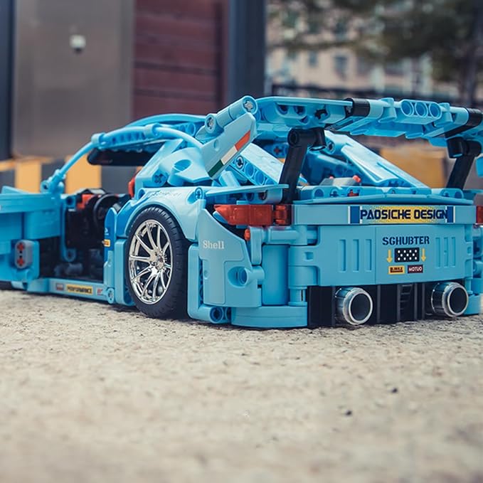 Blue Sports Car 911 Building Blocks Set Toy, Collectible MOC Car Model, Building Blocks for Adults and Kids (1288 PCS)