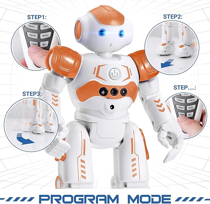 KingsDragon RC Robot Toys for Kids, Gesture & Sensing Programmable Remote Control Smart Robot for Age 3 4 5 6 7 8 Year Old Boys Girls Birthday Gift Present,Orange