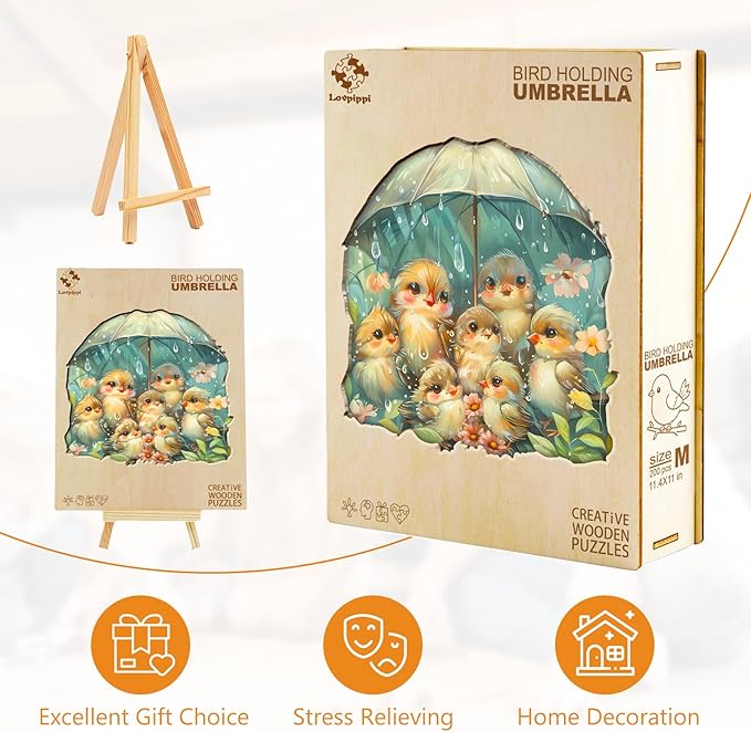 Wooden Puzzles for Adults, Bird Holding Umbrella Wooden Jigsaw Puzzles for Adults Kids, Unique Shaped Wood Puzzles Adult, Creative Birthday Gifts for Friends Family Game(8.5 * 8.1in 100pcs)