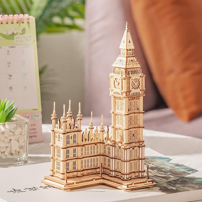 Rolife 3D Wooden Puzzles for Adults Big Ben -220 Pieces 3D Puzzle Wood London Architecture Model Craft Kits Birthday Gift for Teens/Adults Desk Decor