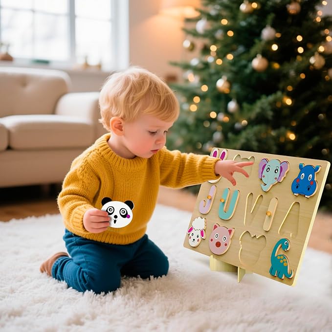 Personalized Name Puzzle | Custom Name Puzzles | Montessori Toys for 1 Year Old | Customized Baby Gifts for Toddlers 1-3 Animal Puzzle (Stlyes 4)