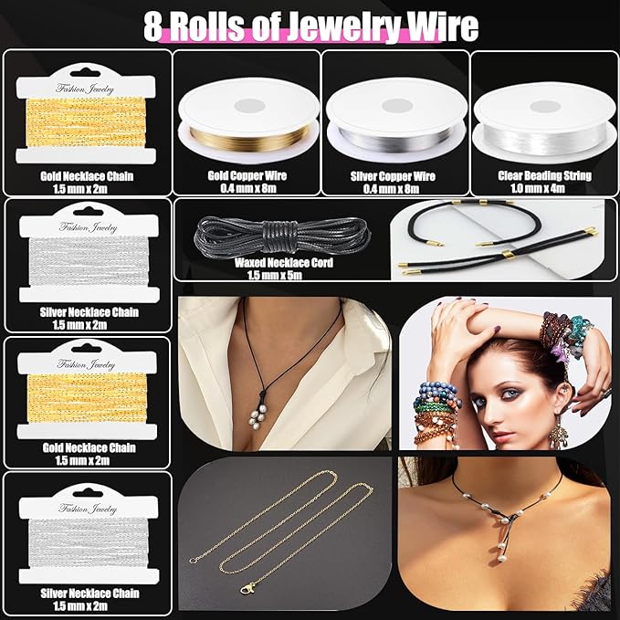 MONVICT Jewelry Making Supplies Kit with Jewelry Making Tools, Findings, Necklace Chain, Jewelry Wires, Adjustable Magnifier, Carry Bag, Meet All The Needs of Jewelry Making, Repair, Beading