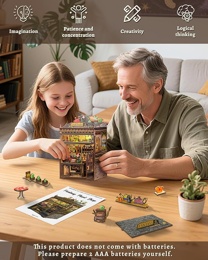 CUTEBEE Book Nook Kit - DIY Miniature Dollhouse for Adults & Teens, LED-Lit Bookshelf Decor, Fantasy Plant Shop Craft Kit, Ideal Gifts (Fantasy Plant Shop)