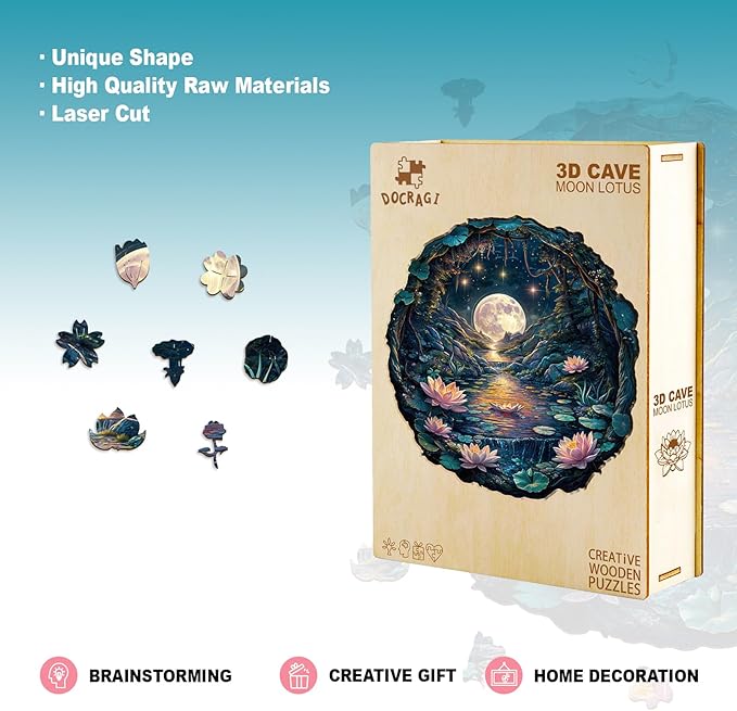 Wooden Puzzles for Adults - Moon Lotus Wooden Jigsaw Puzzle - Unique Animal Shaped Wood Puzzles Adult - Christmas Birthday Gifts for Adults/Friends/Family - 200pcs 11.4 * 11.1in