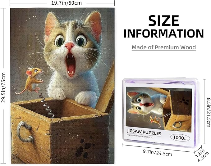 Cat Jigsaw Puzzles 1000 Pieces for Adults，Mouse Puzzles 1000 Pieces，Funny Animal Fantasy Puzzle，Cat Puzzles for Indoor and Challenge Puzzle Gift for Game Nights
