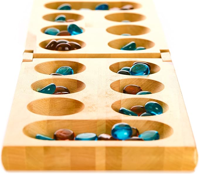 Family Traditions Mancala 2 Player Board Game, Fun Classic Table Game with Wooden Board and Deep Pockets for Mancala Gems, Popular Strategy Game for Adults & Kids, Ideal for Family Game Night, Travel