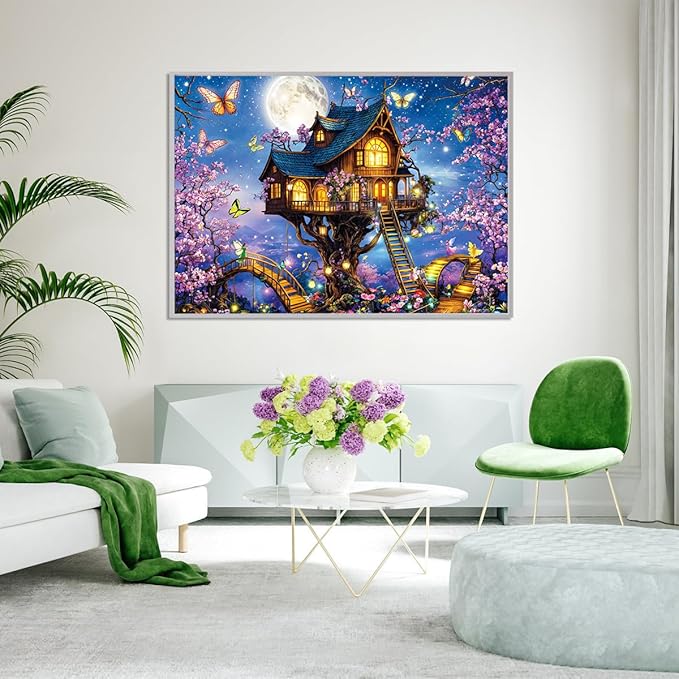 HUADADA 1000 Piece Puzzles for Adults - Elf Tree House - Jigsaw Puzzles for Adults and Kids 1000 Piece Fairy Tale House Educational Games Colorful Puzzles for Home Decoration