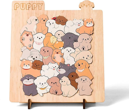 Wooden Dog Puzzle Game, Wooden Jigsaw Puzzles for Adults Kids, Unique Puppies Shape Puzzles, Christmas Birthday Gifts for Friends and Family, Dog Lover Gifts for Home Decor