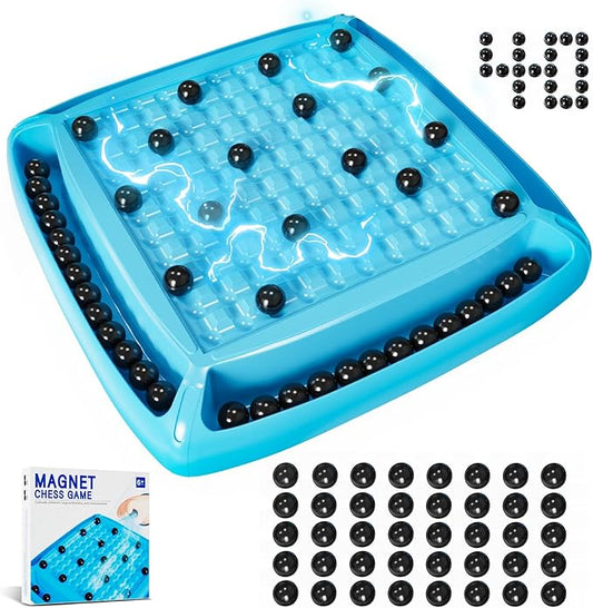 Magnet Game, Magnetic Games Chess, Board Games for Kids 6-8-12, Magnet Chess Kid Games, Family Board Games for Kid and Adults, Magnetic Game with 40 Pieces, Fun Birthday Gifts for Kids (Blue)