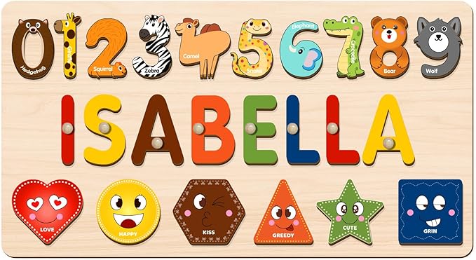 Name Puzzles for Toddlers Boy and Girl, Personalized Wooden Shapes Puzzles for Toddlers 1-3, Educational Toys, Customized Baby Gifts, 1 Year Old Girl Gifts