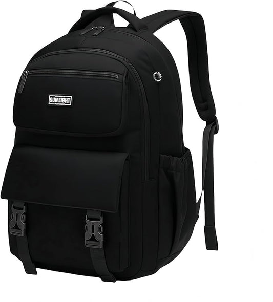SUN EIGHT 35L Waterproof School Backpack for College, Kids Backpack Lightweight Large Capacity Travel Bag with Multi Pockets(Black)