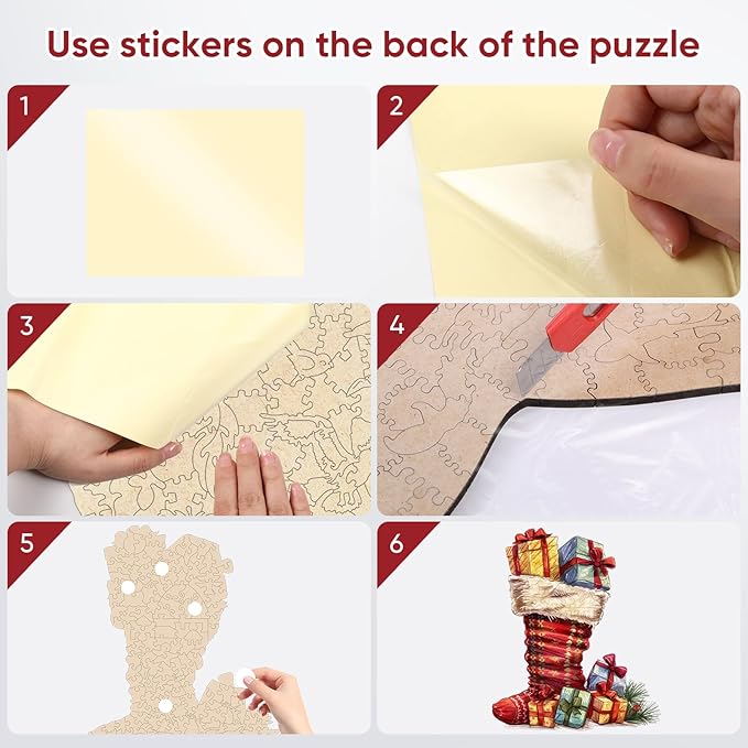 Ruikiyart Wooden Puzzles for Adults, 5MM 150 Pieces Christmas Boots Wooden Jigsaw Puzzles, Unique Shapes Pieces Christmas Puzzles Great Box Gift for Kids and Adults (9.5"x11.4")