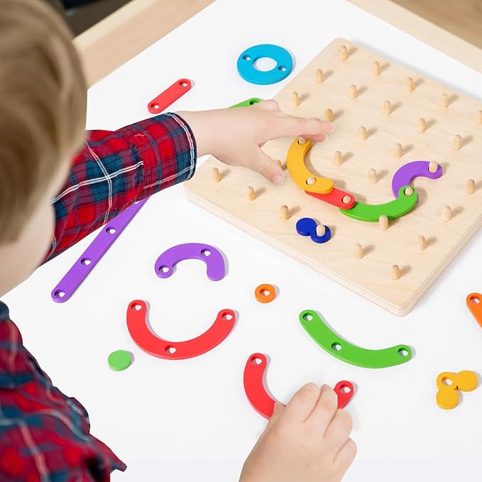 Wooden Arabic Letters Construction Pegboard, Educational Toy for Alphabet and Number Early Learning,Fine Motor Skill Exercise