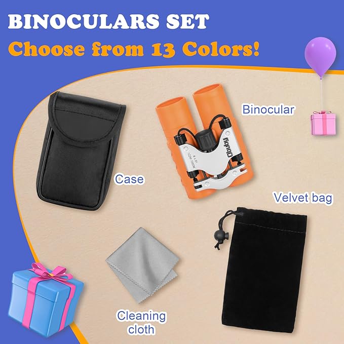 Obuby Real Binoculars for Kids Gifts for 3-12 Years Boys Girls 8x21 High-Resolution Optics Compact Toy Binocular for Bird Watching,Travel, Camping