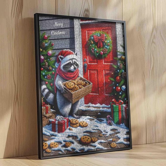 1000 Piece Jigsaw Puzzles for Adults Raccoon Christmas Gift Delivery Jigsaw Puzzle Animal/Wildlife 1000 Pieces Puzzles Family Fun Game DIY Craft Bedroom Decor Christmas Tree Puzzle Art Festival Gift