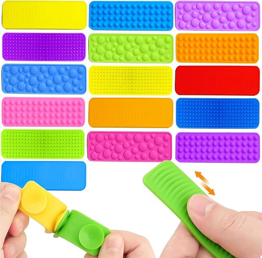 Sensory Fidget Toys Kids Adults, 16Pcs Textured Suction Toys for Autism Kids Calming, Sensory Desk Toys for Anxiety Relief, Fidget Strips for Classroom Office (Style 2)
