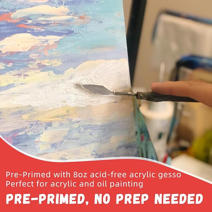 Simetufy 9 x 12 inch 60 Pack Painting Canvas Boards- Gesso Primed Acid-Free 100% Cotton Canvas Panels for Acrylics Oil Watercolor Tempera Paints