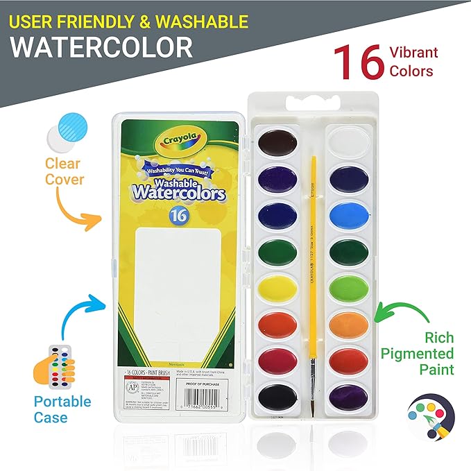 Watercolor Paint Set for Kids 16 Vivid Watercolor Paint Mixing Palette, Paper Pad and 8 Brushes, Water Color Painting Kids and Adult Beginner Supplies
