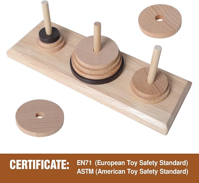 Gothink Wooden Nine-Storey Tower of Hanoi Logic Puzzle Brain Teaser Intellectual Toy for Kids and Adults