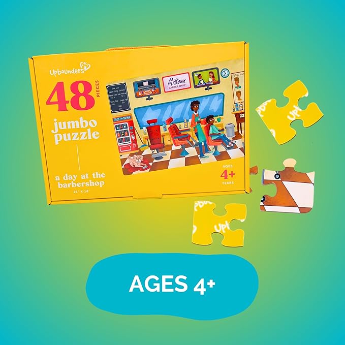 Upbounders- A Day at The Barbershop 48 Piece Floor Puzzle, Beginner Puzzle for Toddlers Kids - African American Boy - Ages 4-8 (Multicultural)