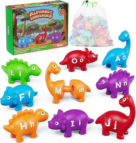 Aizweb Alphabet Learning Toys,Dinosaur Color Sorting Matching Letter Game for Toddlers,Preschool Kindergarten Learning Activities Classroom Must Haves,Montessori Educational ABC Fine Motor Skills Toys