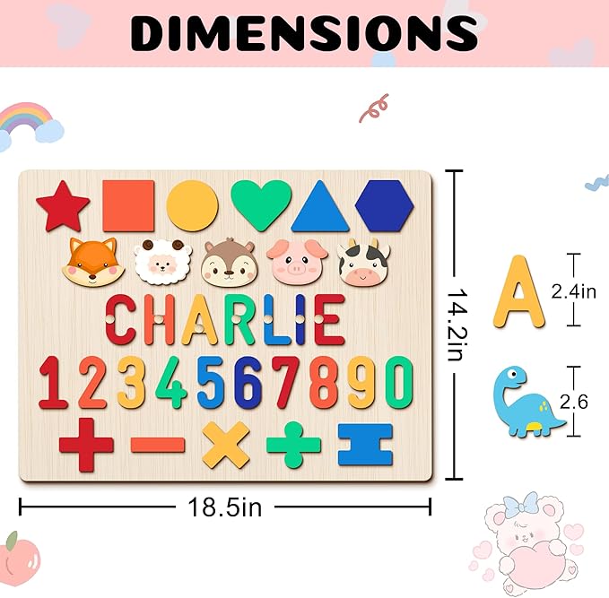 Personalized Baby Name Puzzle | Custom Wooden Baby Toy for Toddlers 1-3 | Montessori Learning Toys for Boys & Girls | Perfect Kids Gift for First Birthdays & Christmas (Plus)
