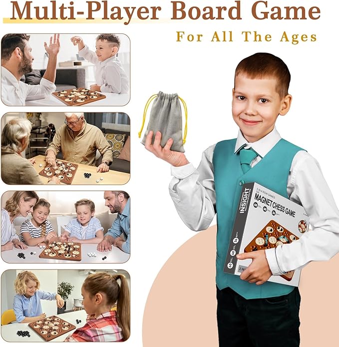 Magnetic Game Chess, Magnet Game, Magnetic Board Game for Kids Adults Family Games Night, 2 in 1 Multiplayer Magnet Chess Toy with 36 Stones & Connect-5-Piece Games, Magnet Chess Set Gift(Brown)