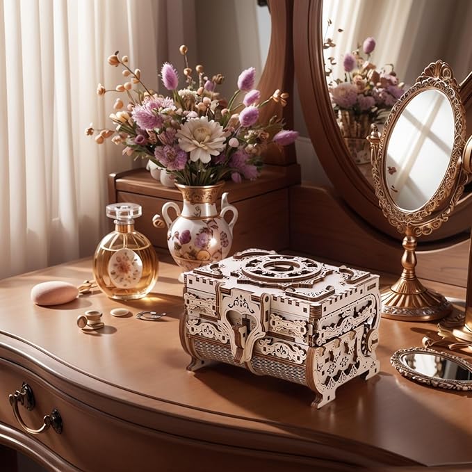 3D Wooden Puzzle for Adults Music Box – DIY Mechanical Treasure Chest with Hidden Compartments, Jewelry Storage & Melody, Decorative for Christmas or Birthday
