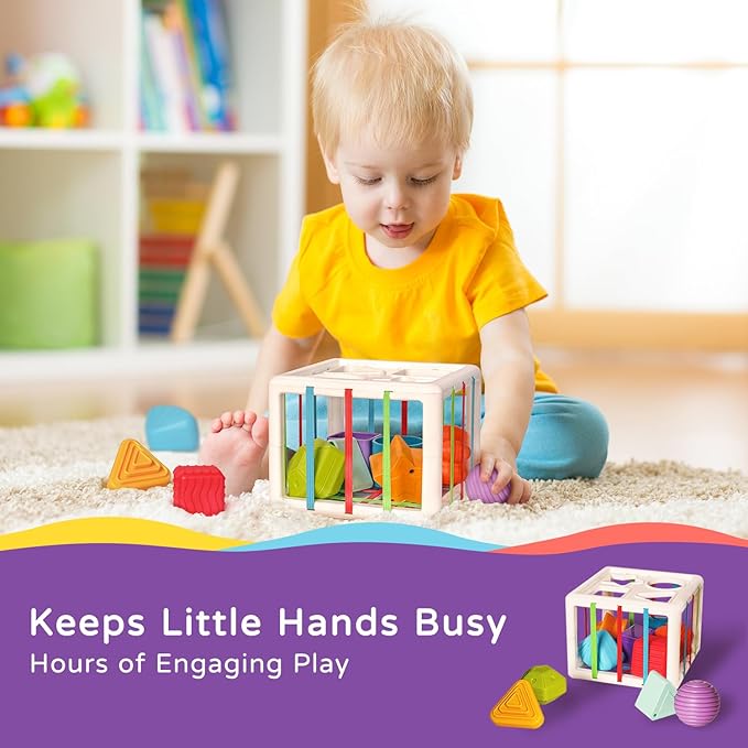 LiKee Shape Sorter Toys for 1+ Years Old, 10pcs Montessori Baby Blocks, Sensory Toddler Learning Toy for Fine Motor Skills, Infant Developmental Toys Gift for Boys Girls Ages 18+ Months