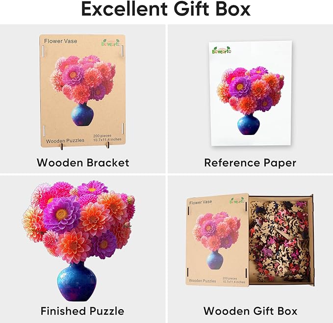 Wooden Puzzles for Adults, 199 Pieces Flower Vase Wooden Jigsaw Puzzles, Floral Puzzle Unique Shaped Gift for Adults and Kids on Birthday, Thanksgiving, Family Puzzle Games (10.7'' x 11.4'')