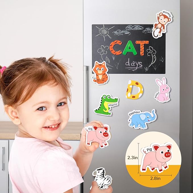 JoyCat Wooden Fridge Magnets for Toddlers – 26 Cute Animals & Uppercase Letters, Large Refrigerator ABC Alphabet Magnets Set for Kids, Preschool Learning Spelling Alphabet Gifts Toy for Ages 2+