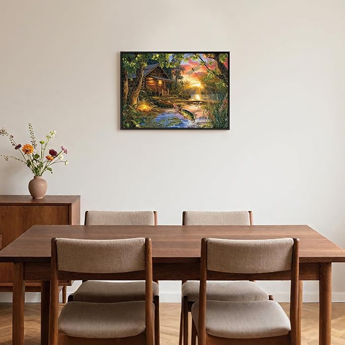 Jigsaw Puzzle for Adults 500 Pieces - Lakeside Cottage Puzzles, Nature Forest Lake Wooden Cabin Jigsaws