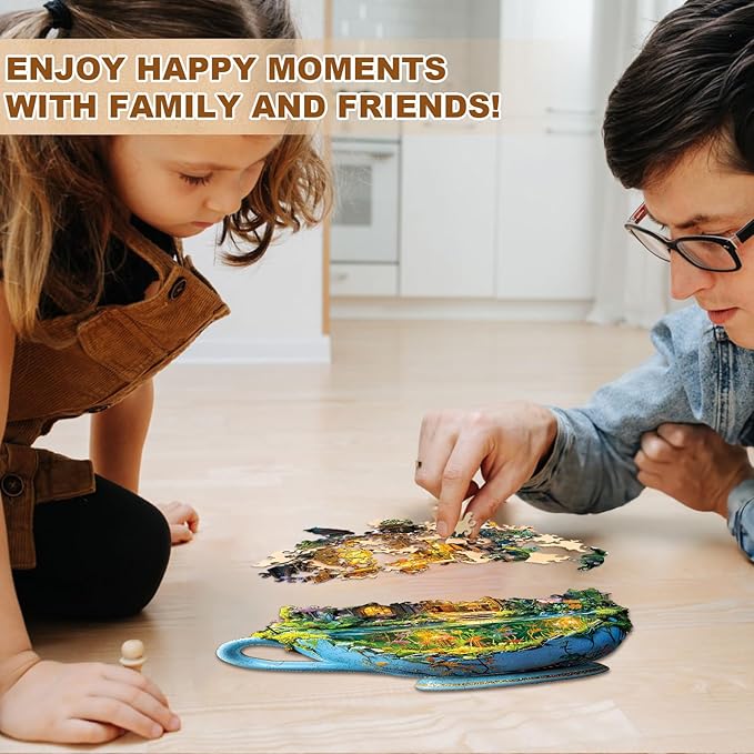 Jigfoxy Wooden Puzzle for Adults, Funny Green Cup Jigsaw Puzzles for Adult, Unique Animal Shape Wood Cut Puzzles, Christmas Thanksgiving Gifts for Friends Family (S-8.5 * 8.1in-95pcs)