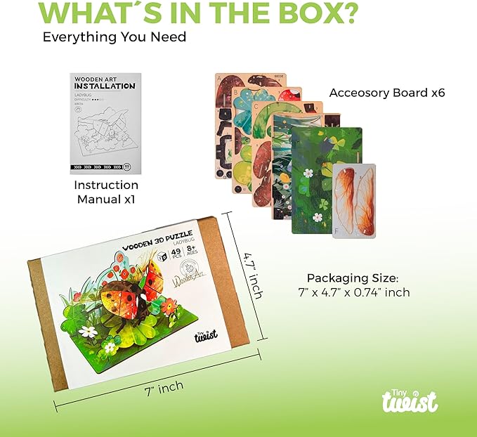 3D Wooden Puzzles for Adults, Garden Insects Collection, Educational DIY, Ladybug, Bees and Dynastes Models (Ladybug)