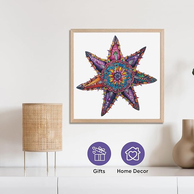Wooden Puzzles for Adults 500 Piece, Starfish Ocean Jigsaw Puzzles Royal Unique Shape Adult Puzzles, Irregular Wood Puzzles Creative Gift for Adults and Kids Family Game (20.3x20.3 in)