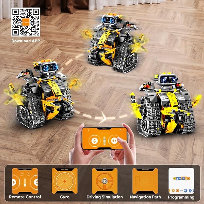 Robot Toys for Kids Building Set, 520 PCS App & Remote Control Robotics Kit, 5-in-1 RC Wall Robot Engineer Dinosaur Building Block Toy Gift for Kids 6 7 8 9 10 11 12+ Years Old Boys Girls