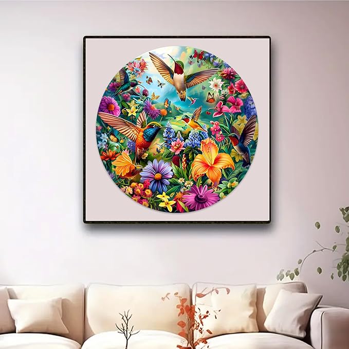 Wooden Puzzles, 326 Pieces Hummingbird Jigsaw Puzzles, Unique Shaped Wooden Puzzle for Adults and Kids, Family Game(Hummingbird, Royal)