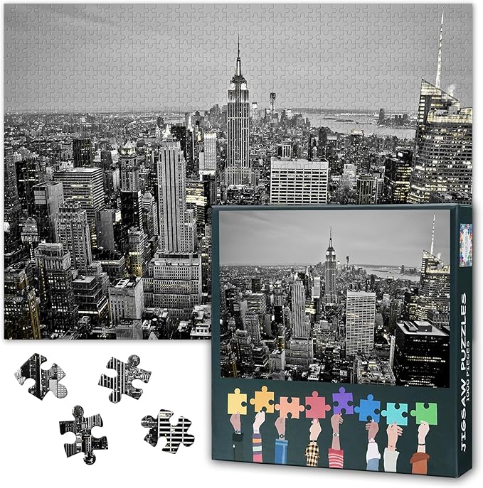 Cityscape Puzzles for Adults 1000 Pieces - New York Manhattan City Skyline at Night Hard Challenging Family Puzzle, 27.5x19.7 Inch Jigsaw Puzzles, Puzzle Game for Women Home Decoration Gift