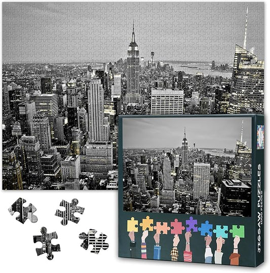 Cityscape Puzzles for Adults 1000 Pieces - New York Manhattan City Skyline at Night Hard Challenging Family Puzzle, 27.5x19.7 Inch Jigsaw Puzzles, Puzzle Game for Women Home Decoration Gift