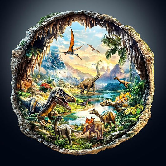 KAAYEE Wooden Puzzles for Adults, 3D Visual Effect 3D Cave Dinosaur Wooden Jigsaw Puzzle Unique Shape Wood Puzzle Adult, 3D Effect Flat Puzzle Birthday Family Games (M-11.4 * 11.3in-200pcs)