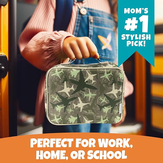 Bentology Lunch Bag for Boys- Kids Insulated Durable Lunchbox Tote Fits Bento Boxes, Containers, Jars & Water Bottles- Reusable School Lunch Sleeve w Clip on Handle- Keep Food Hotter or Colder Longer