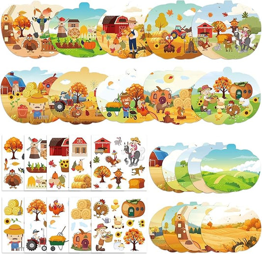 JUNEBRUSHS 30 Packs Fall Thanksgiving Crafts,Autumn Pumpkin Scene Crafts Fall DIY Ornaments Stickers Craft for Home School Classroom Activity Party Decor